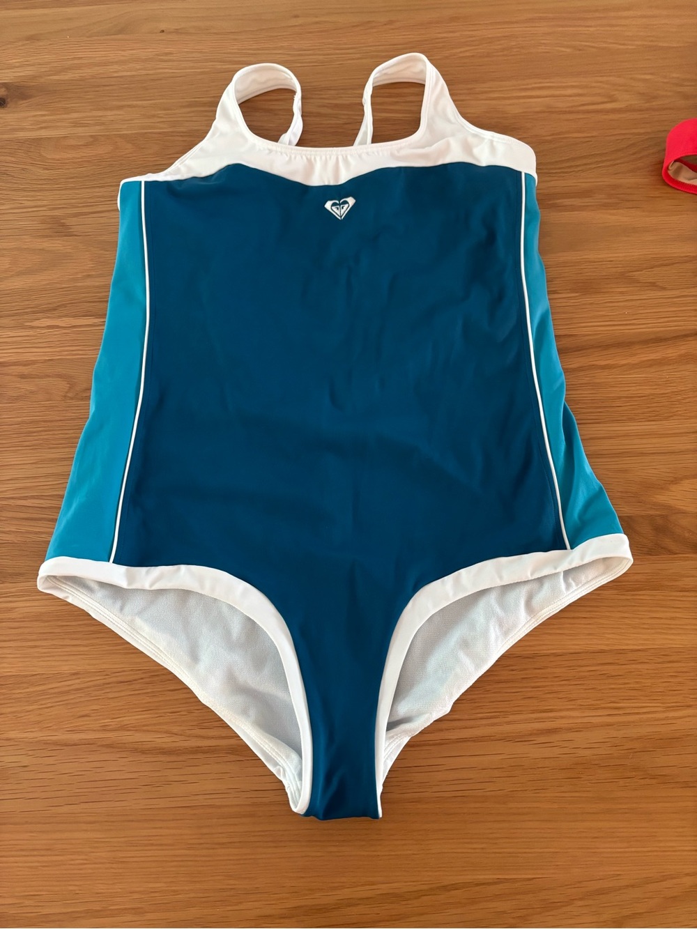 Roxy Women’s Teal & White One-Piece Swim Suit with Turquoise Side Panels